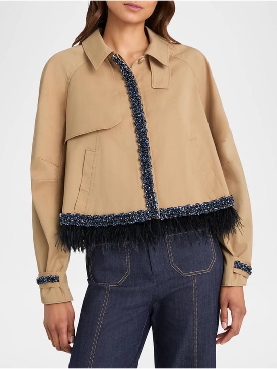 cinq a sept Jackets & Blazers - Cinq a Sept Carmila Embellished Feather-Trim Swing Jacket $ 695 New without tag